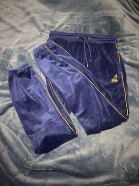 Kangol Dark Blue Velour Joggers with gold Trim
